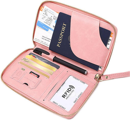 Multi-Function RFID Travel Passport Wallet with Phone Pocket - Ultimate Passport Holder for Women & Men | Holds Phones, Passports, Cash, Cards & Boarding Passes (Pink)