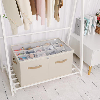 Shoe Organizer for Closet, Foldable Shoe Box with Adjustable Dividers and Clear Cover, Space Saving Shoe Storage Organizer Cabinet with Reinforced Handles, Fits 20 Pairs, Beige TP10Y