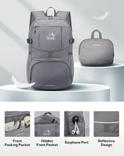 WATERFLY Hiking Foldable Daypack Backpack: 25L Ultra Lightweight Packable Waterproof Outdoor Travel Day Pack for Woman Man