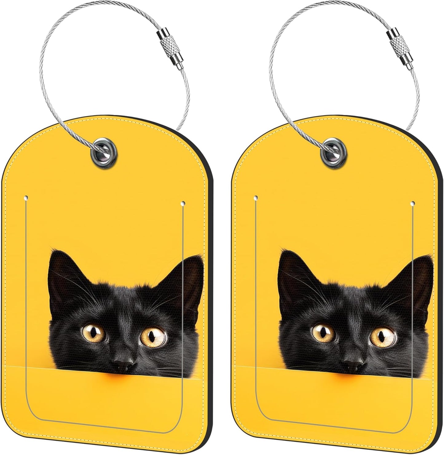 2 Pack Cute Luggage Tag for Suitcases Cute Black Cat Leather Luggage Tags with Stainless Steel Loop Privacy Flap Name Tags,Men and Women Travel Bag Suitcase Tags