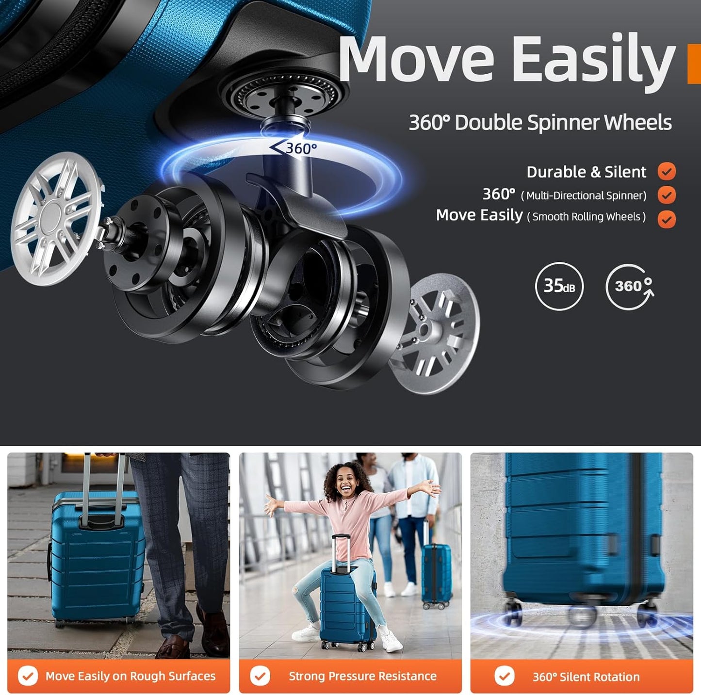 SHOWKOO Luggage Sets Expandable PC+ABS Durable Suitcase Sets Double Wheels TSA Lock Sea Blue 3PCS