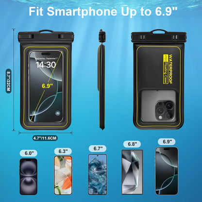 Large Waterproof Phone Pouch Floating, Phone Case Friendly, Up to 7.2'' Cell Phone Dry Bag, IP68 Waterproof Phone Case for iPhone Samsung Galaxy Google, Black