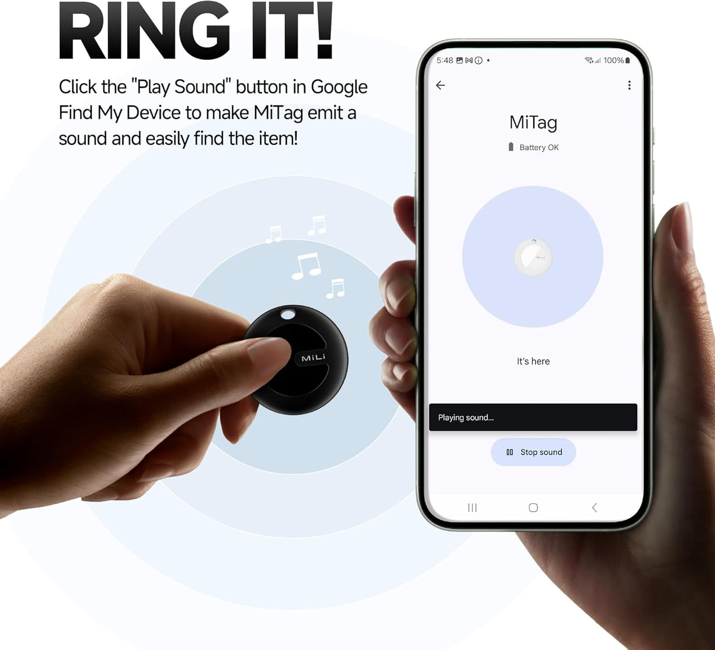 MiLi MiTag Bluetooth Tracker for Android, Google Certified Key Finder/Luggage Tracker/Item Locator, Smart Tracking Tag for Google Find My Device (Find Hub) App, 4 Pack
