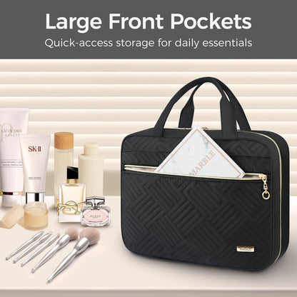 BAGAIL Hanging Toiletry Bag for Women Water-resistant Cosmetic Bag Large Capacity Travel Makeup Organizer for Full-Sized Travel Essentials(Classic+Jewelry Bag, Black)