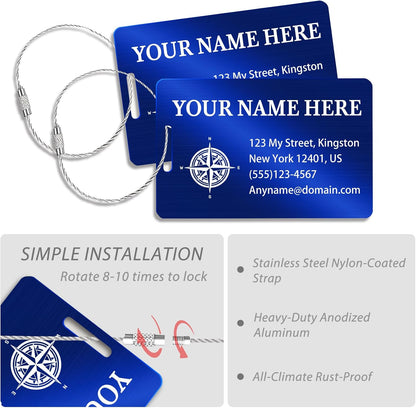 Personalized Luggage Tags for Suitcases (2/4/6/8 Pack) - Custom Engraved Metal Travel Tag, Customizable Pattern/Name/Text for Bags Backpacks Suitcases