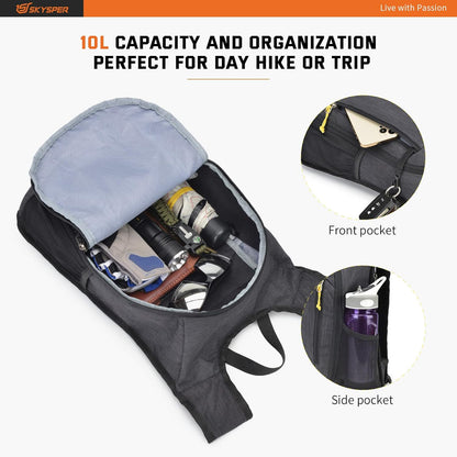 SKYSPER Small Daypack 10L Hiking Backpack Packable Lightweight Travel Day Pack for Women Men