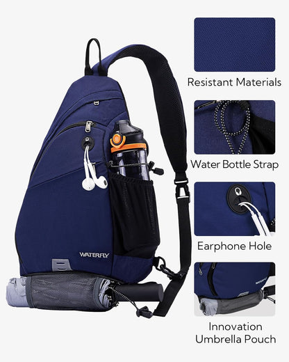 WATERFLY Large Crossbody Sling Bag: Over Shoulder Backpack Daypack Casual Cross Chest Side Pack
