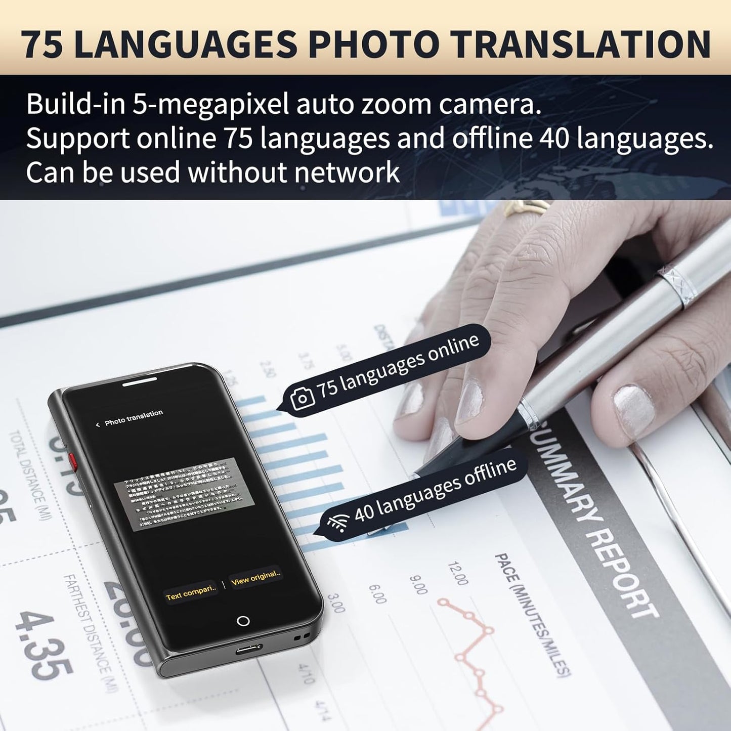 Language Translator Device No Wifi Needed, High-end Upgraded Ai Translator, Offline Real-Time Voice Spainish Translation, Support 139 Languages, Recording&Photo Premium Translation Device for Business