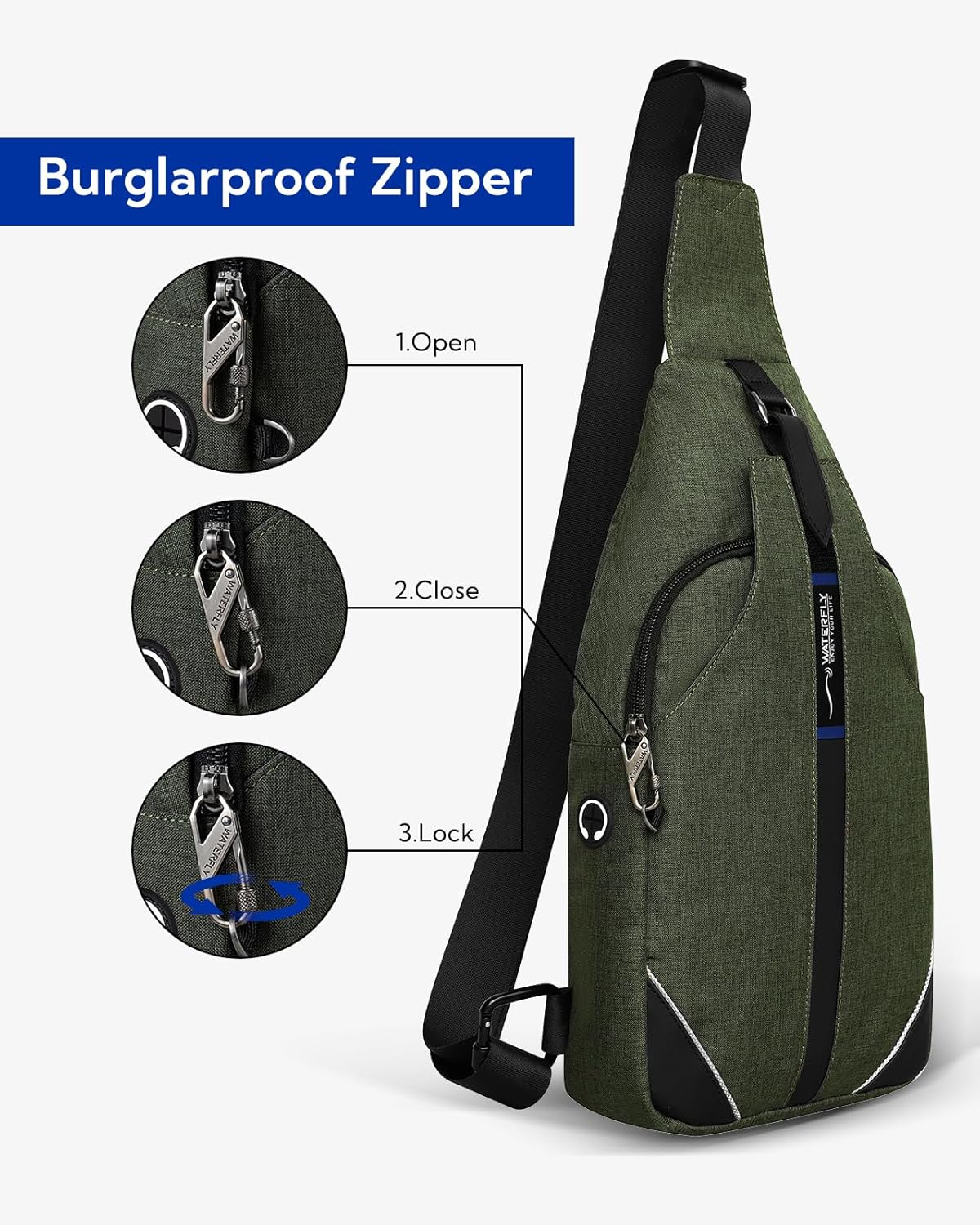 WATERFLY Small Crossbody Sling Backpack Anti Theft Backpack for Traveling Chest Shoulder Bag