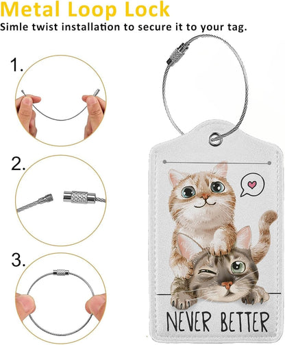Cats in Love 2-Pack Luggage Tags for Suitcases,Leather Baggage Tag with Loop, Tags Private Name ID Labels for Women Girl Men Boys Travel Baggage Suitcase