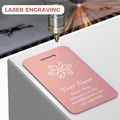 Personalized Luggage Tags, Custom Luggage Tags 4 Pack TSA Approved Double Sided Laser Engraving, Metal Luggage Tag for Suitcases with Stainless Loops, Name Tag for Bags, Backpacks (Pink)
