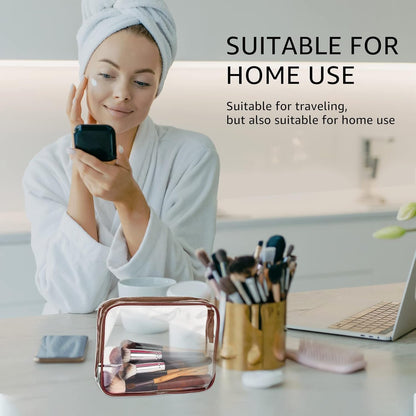 4Pcs Crystal Clear PVC Travel Toiletry Bag Kit for Women Men, Waterproof Vinyl Packing Organizer Storage Bags with Zipper Handle Straps, Cosmetic Pouch Carry on Airport Airline Compliant Bag Handbag