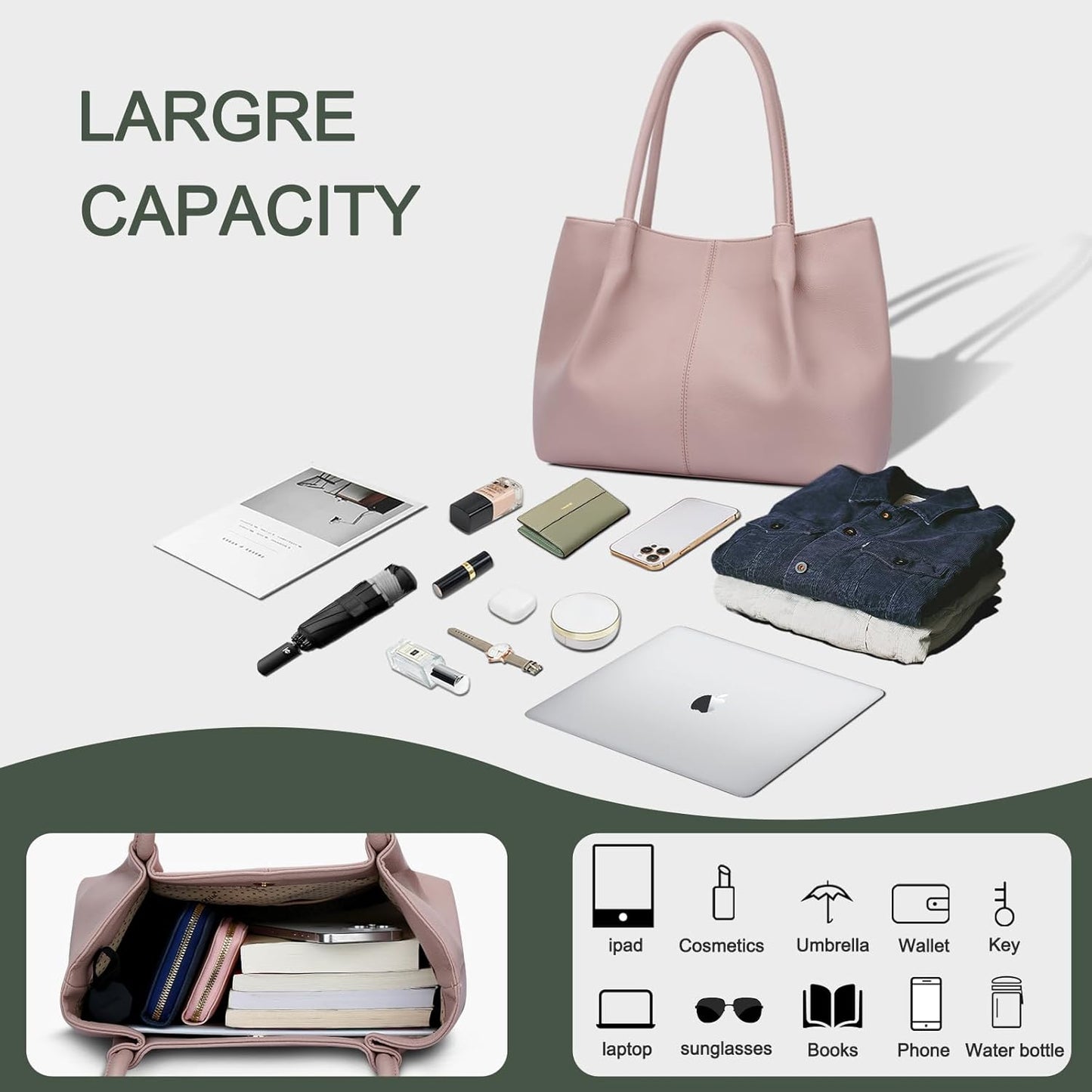 KKXIU Tote Bag for Women Vegan Leather Shoulder Purse Large Capacity Travel Bag