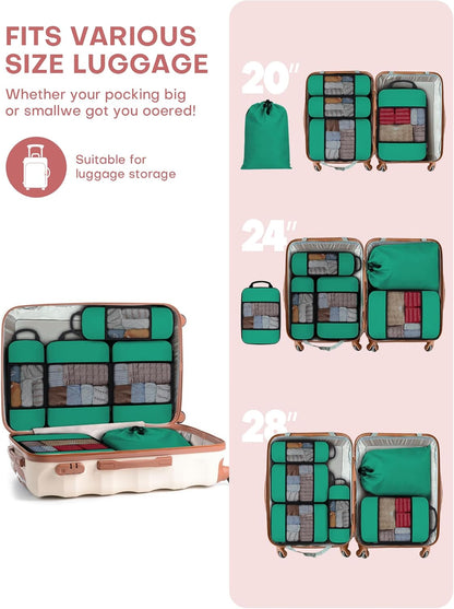6 PCS Set Compression Packing Cubes for Travel, Lightweight Packing Organizer Bags Travel Essentials for Carry On, Suitcase, Home Closet - Green