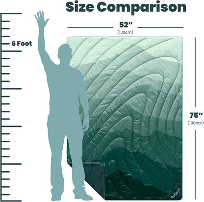 Rumpl Original Puffy Blanket - Warm, Water-Resistant Camping Blanket with 100% Recycled Synthetic Insulation, 52"x75", Original Puffy V2, Cascade Fade - Green