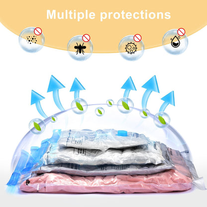 Vacuum Bags for Travel, 12 Pack with Hand Pump, Space Saver Vacuum Storage Bags, Travel Essentials, Clothes, Blankets, Pillows