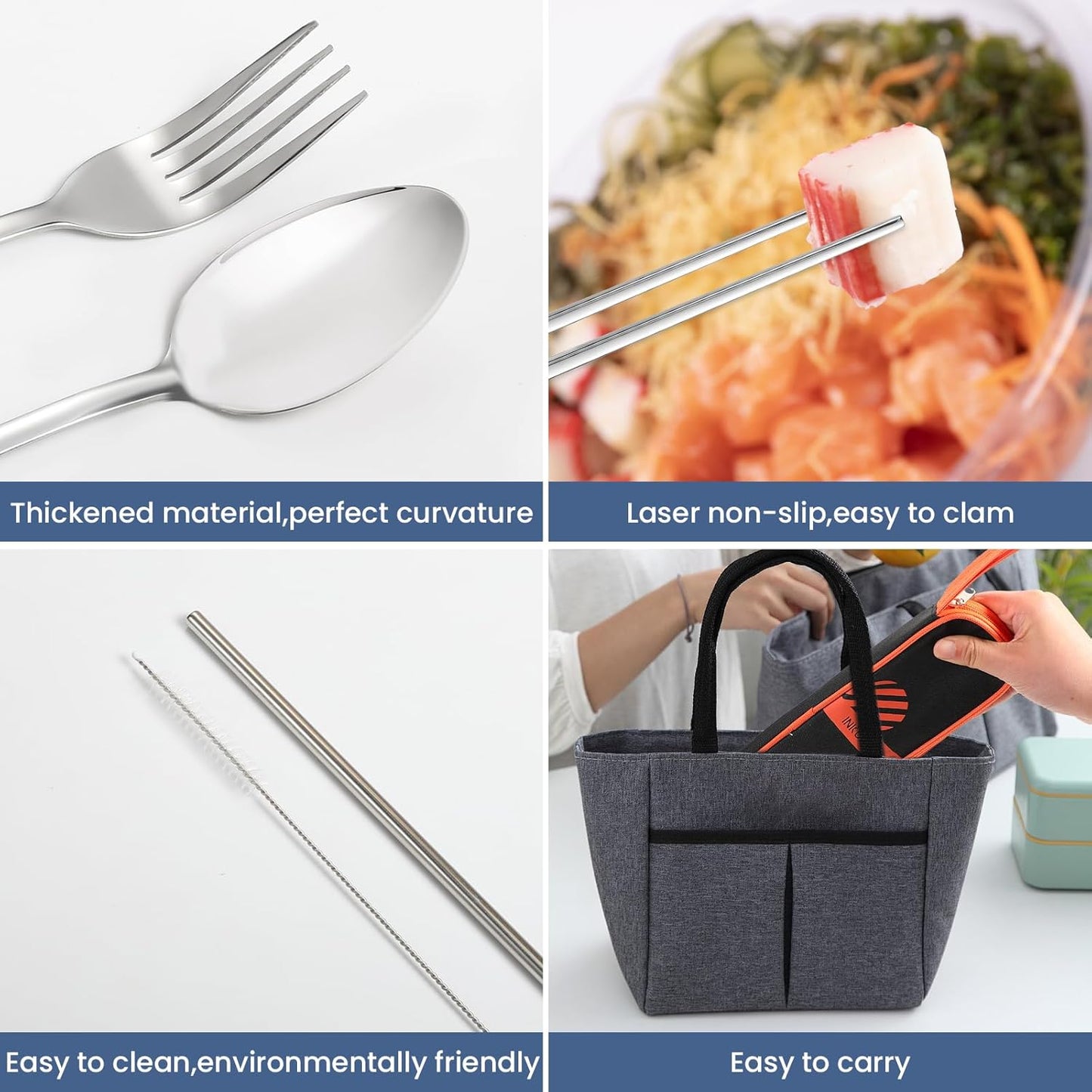 Travel Cutlery, Portable Cutlery Set | Portable Silverware Set, 18/8 Stainless Steel Lunch Reusable Travel Cutlery Set, Fork and Spoon/Knife Set for Camping | Full-size camping cutlery set.