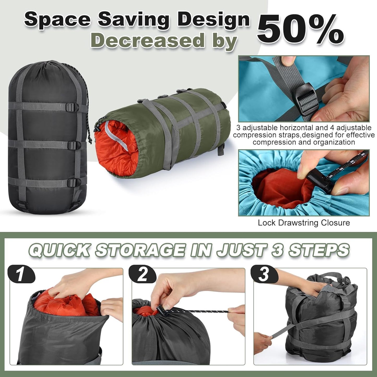 5 Pack Compression Stuff Sack 5 Assorted Size Sleeping Bag Stuff Sack Ultralight Sleeping Bag Cover Space Saving Gear for Travel Outdoor Camping Hiking Backpacking