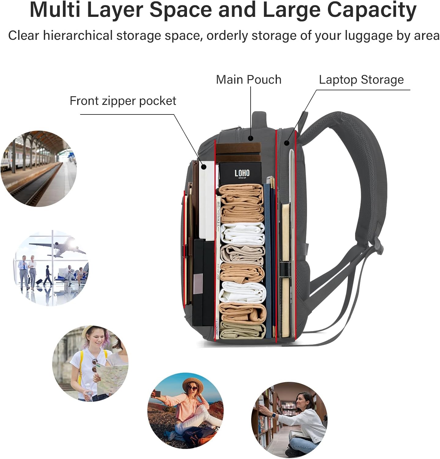 MILADA Travel Backpack For Men Laptop Backpack Women Business Carry On Backpack Airline Approved Fits 16.5 Inch Laptop Bag Work Backpack, Black