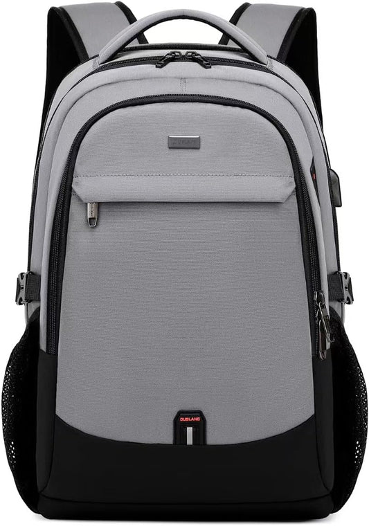 DUSLANG 17 Inch Travel Laptop Backpack Water Resistant College Backpack for Men/Women Laptop Bag with USB Charging Port, Light Grey and Black