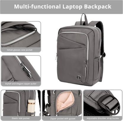 Swissdigital Design Laptop Backpack For Women，Travel Backpack With USB Charging Port，Fits 15.6 Inch School Computer Backpacks For Work Business,Grey | KATY ROSE