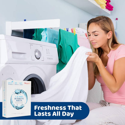 Laundry Detergent Sheets, 30 Laundry Soap Sheets 60 Loads, Travel Friendly Detergent Sheets, Eco Friendly Laundry Detergent Sheets, Compact Washer Sheets for Home & Travel Use