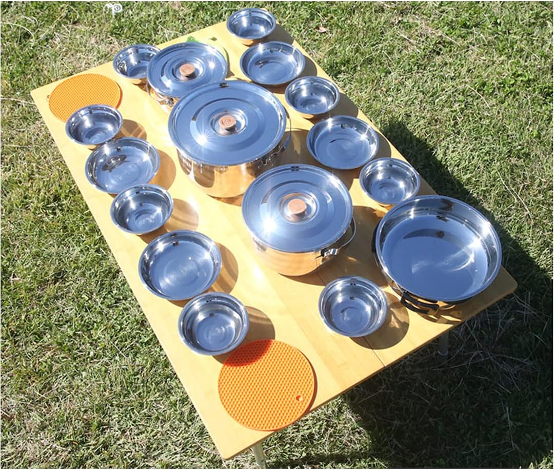 CAMPINGMOON Camping Cookware Set Stainless Steel Outdoor Nesting Cooking Mess Kit Pots Pans Bowls with Storage Carrying Tote Bag