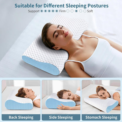 Cervical Neck Pillow for Pain Relief - Ergonomic Contour Memory Foam Pillows, Cooling Side Sleeper Pillow for Sleeping, Orthopedic Bed Pillow for Back Stomach Sleepers with Pillowcase
