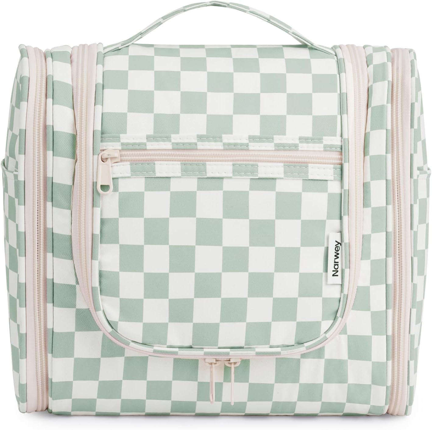 Narwey Checked Hanging Travel Toiletry Bag for Women, Travel Bag for Toiletries, Makeup Bag Organizer Cosmetic Bags Make Up Bags for Women (Mint Green Checkerboard)