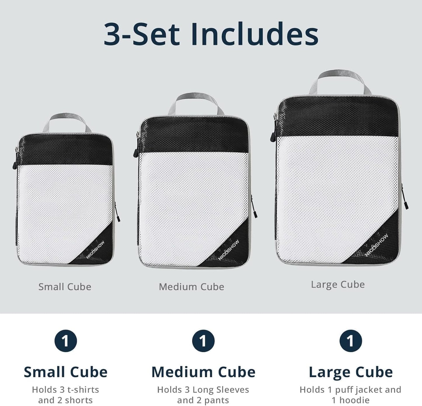 6 Set Compression Packing Cubes for Travel - Compressible, Lightweight, and Space-Saving Packing Cubes, Travel Essentials for Women, Black