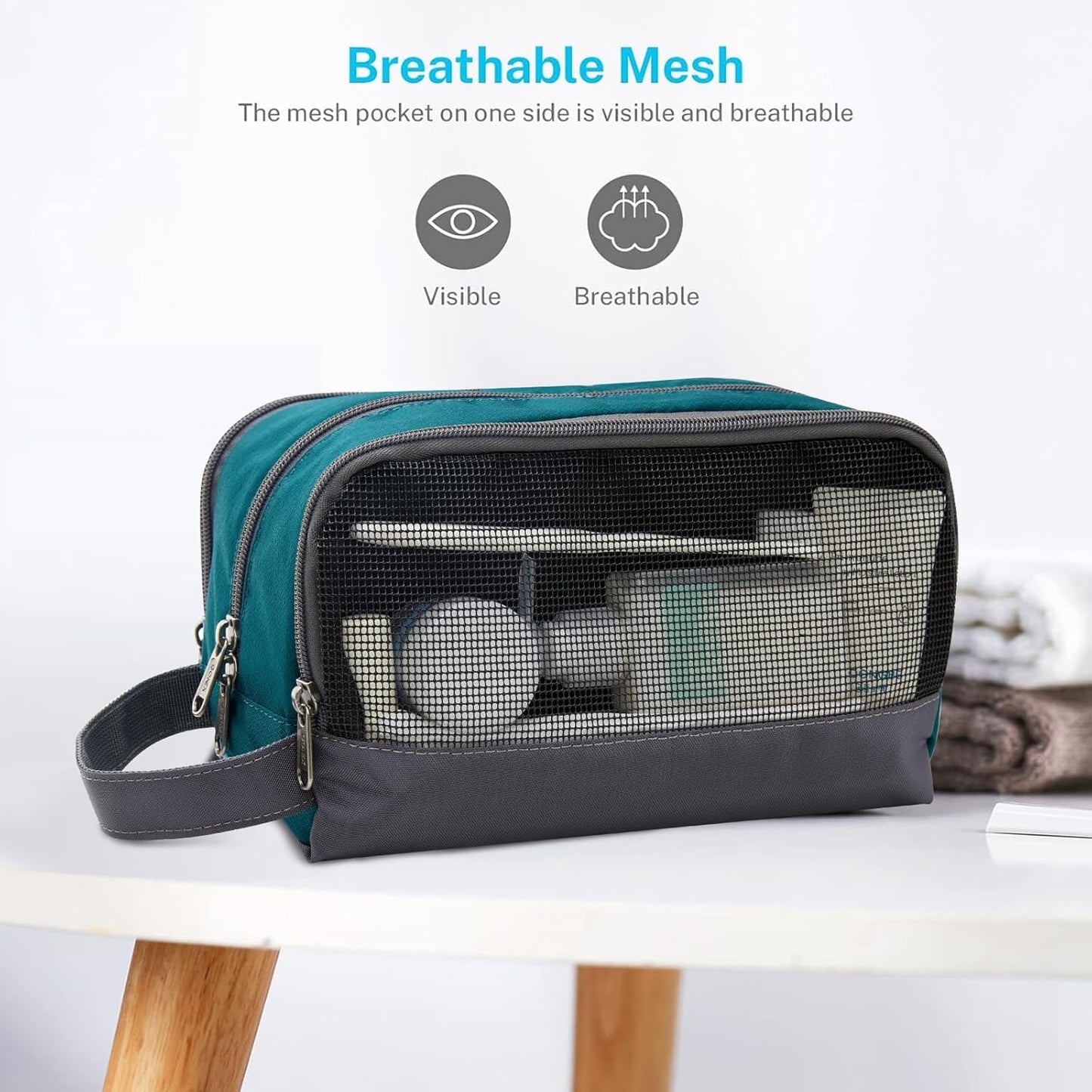 Gonex Travel Toiletry Bag Nylon, Dopp Kit Shaving Bag Toiletry Organizer Peacock Green