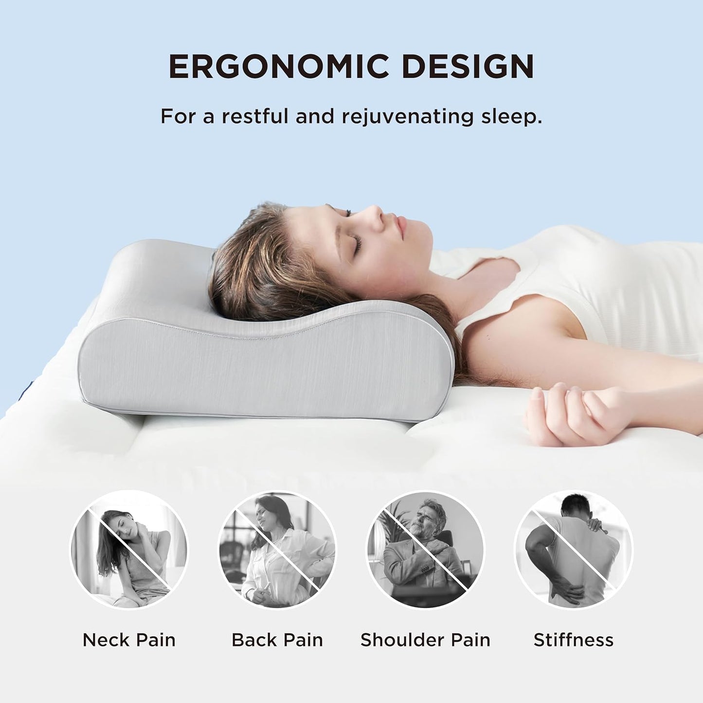 Bedsure Cervical Neck Support Pillow for Sleeping, Ergonomic Odorless Memory Foam Cervical Contour Orthopedic Pillow for Neck Pain Relief, for Side, Back, Stomach Sleeper