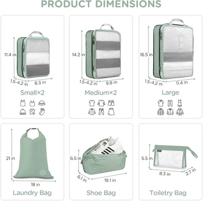 Cipway Compression Packing Cubes Mesh, Lightweight Luggage Organizer Bags with Laundry Bag,Toiletries Bag and Shoe Bag, Travel Essentials for Carry on Suitcase（8 Pcs,Sage Green）