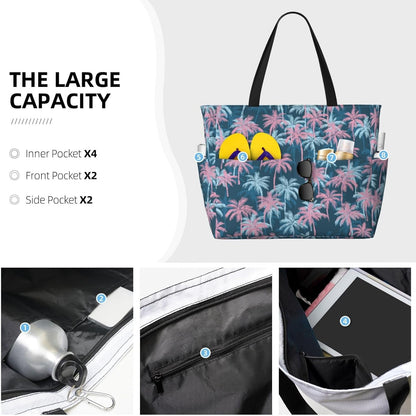 Beach Bag for Women Beach Tote Bag Waterproof Sandproof Large Bags with Zipper Big Capacity for Vacation Travel