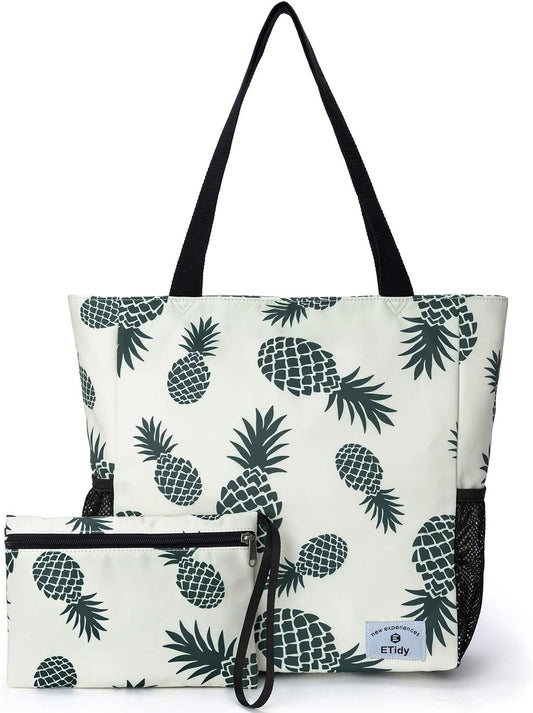 ETidy Large Capacity Foldable Tote Bag With Zipper Water-resistant SandproofWomen Beach Bag Handbag GymBag Travel ShoppingBag