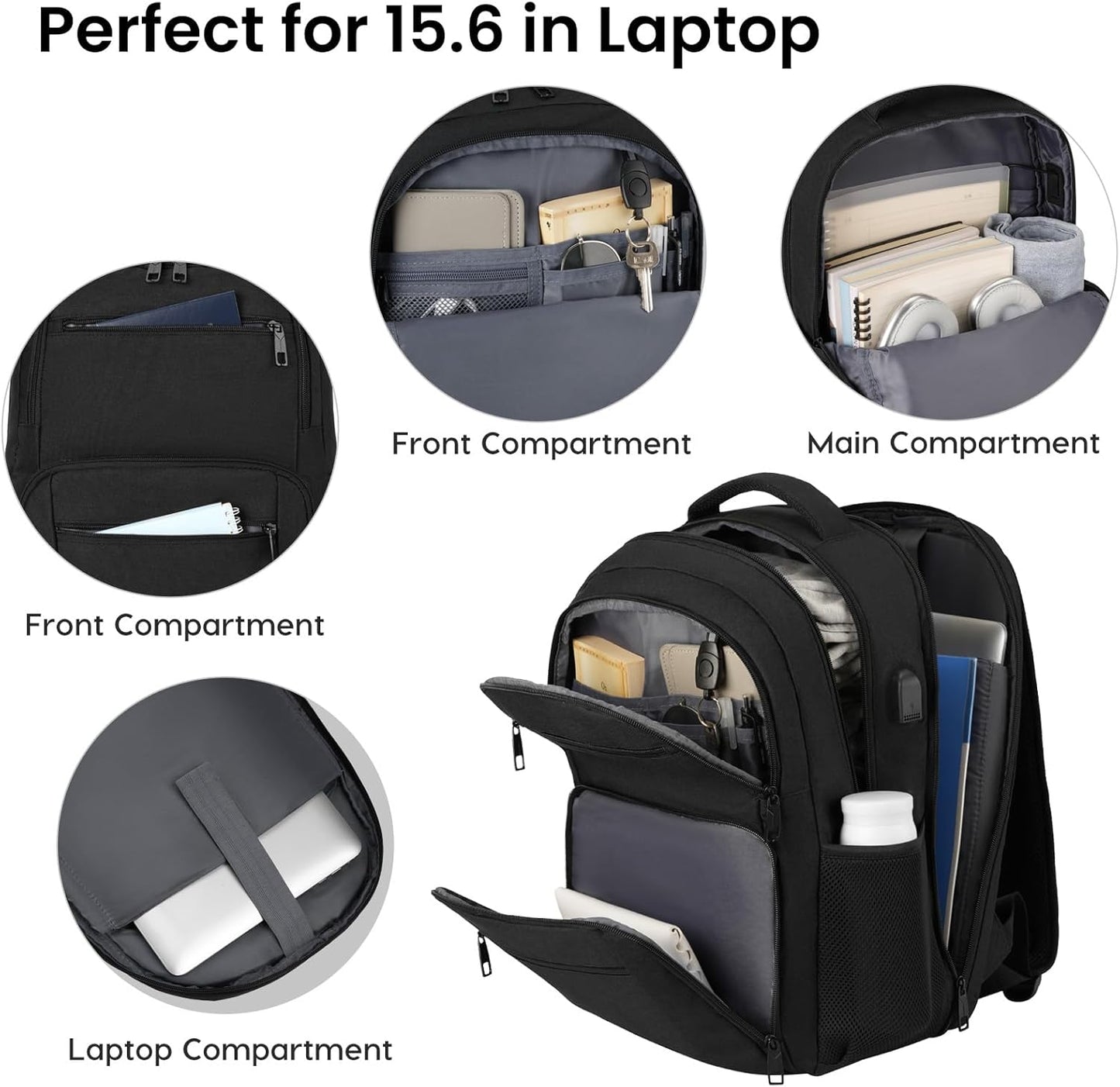 Backpack for Men and Women, School Backpacks for Teen Boys Water Resistant TSA Travel Backpack with USB Charging Port, Business Anti Theft Sturdy Computer Bag Gifts Fits 15.6 Inch Laptop,Black