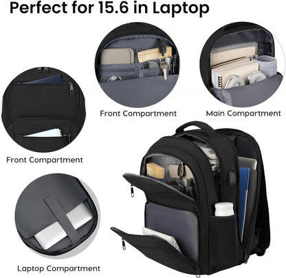 Backpack for Men and Women, School Backpacks for Teen Boys Water Resistant TSA Travel Backpack with USB Charging Port, Business Anti Theft Sturdy Computer Bag Gifts Fits 15.6 Inch Laptop,Black