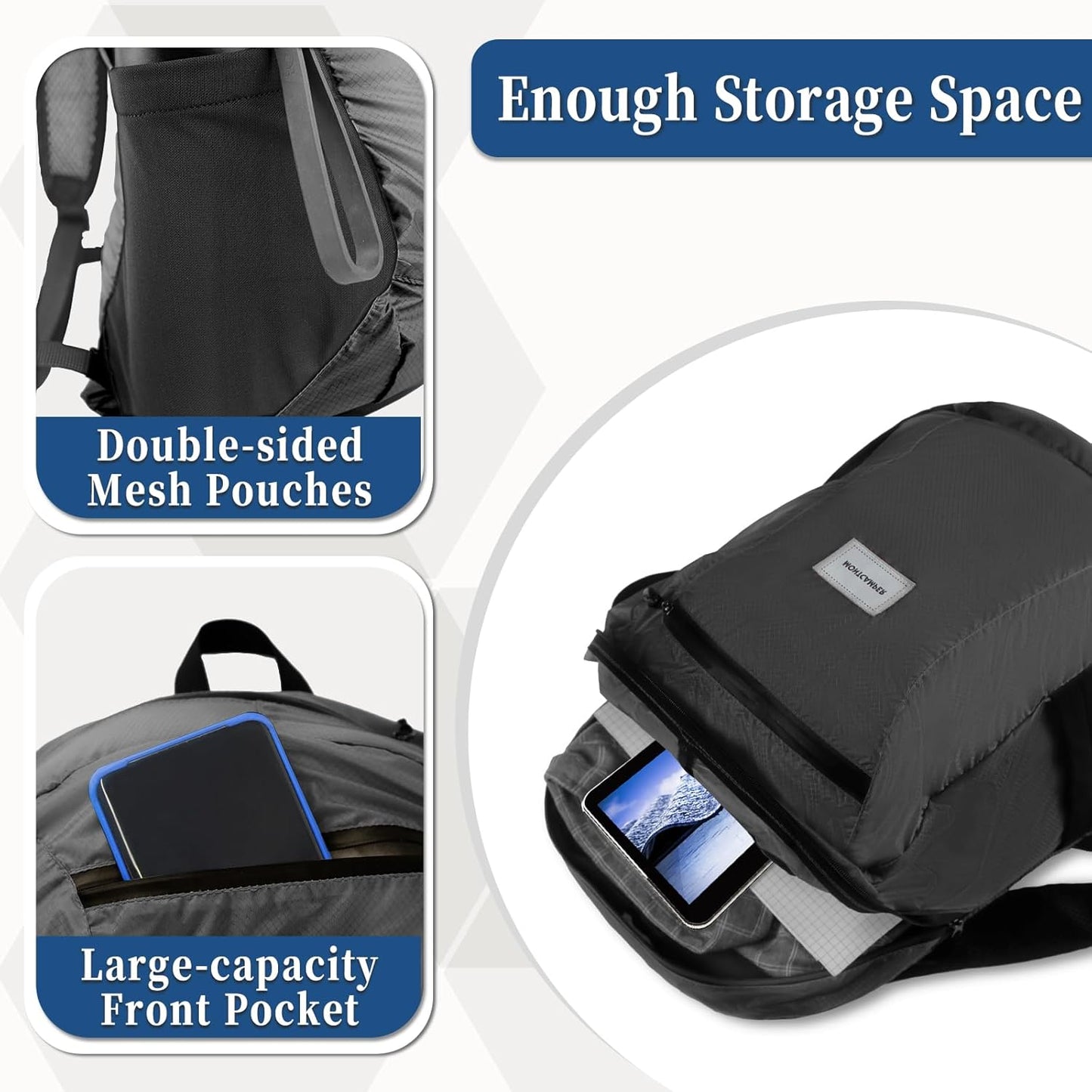 Hiking Daypack - Lightweight & Water-Resistant Portable Backpack for Travel, Camping, Outdoor Adventures(16L, black)