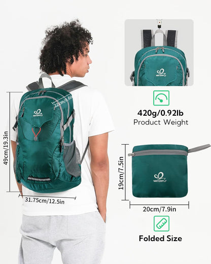 WATERFLY Lightweight Packable Hiking Backpack: 30L Foldable Travel Daypack Ultralight Camping Day Pack for Woman Man