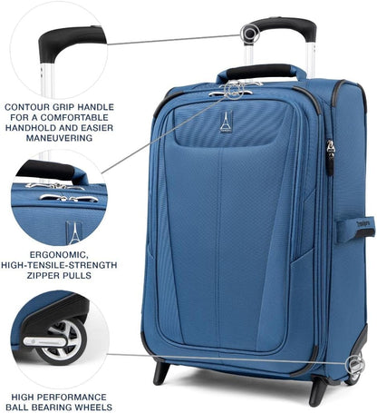 Travelpro Maxlite 5 Softside Expandable Upright 2 Wheel Carry on Luggage, Lightweight Suitcase, Men and Women, Ensign Blue, Carry On 22-Inch