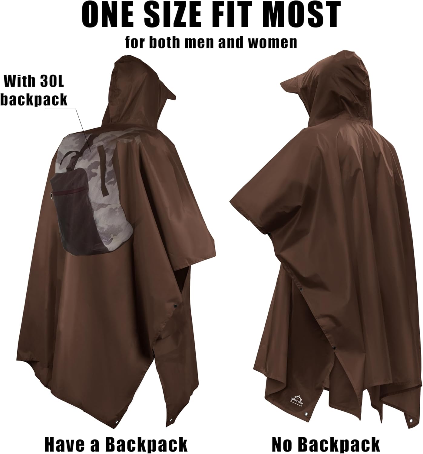 Coralrain Hooded Rain Poncho Lightweight Waterproof Unisex Raincoat Jacket with Pocket for Men Women Adult