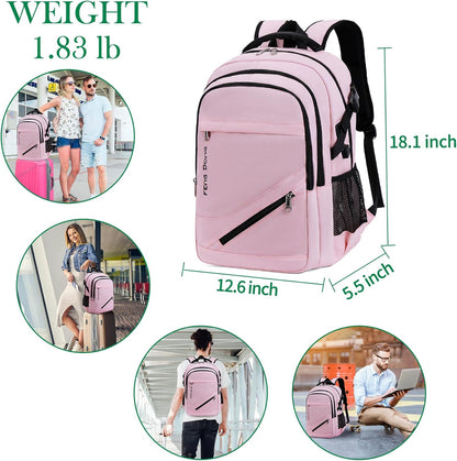 FENGDONG Large Laptop Backpack 17.3 inch Waterproof Travel College Backpack Bookbag,Crossbody Sling Bags for Men & Women Business Backpack Light Pink