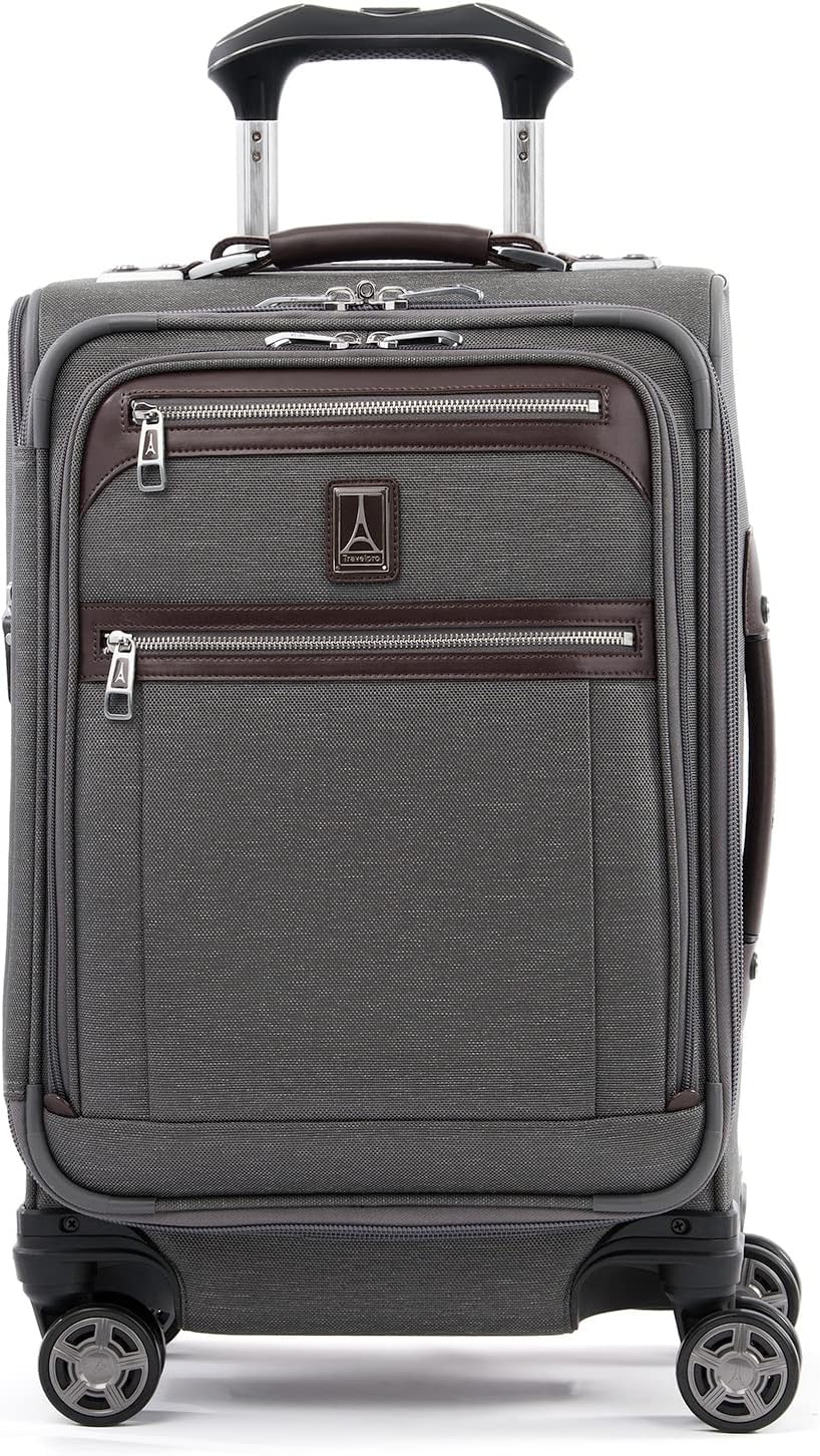 Travelpro Platinum Elite Softside Expandable Carry on Luggage, 8 Wheel Spinner Suitcase, USB Port, Laptop and Tablet Sleeves, Men and Women, Vintage Grey, Carry On 20-Inch