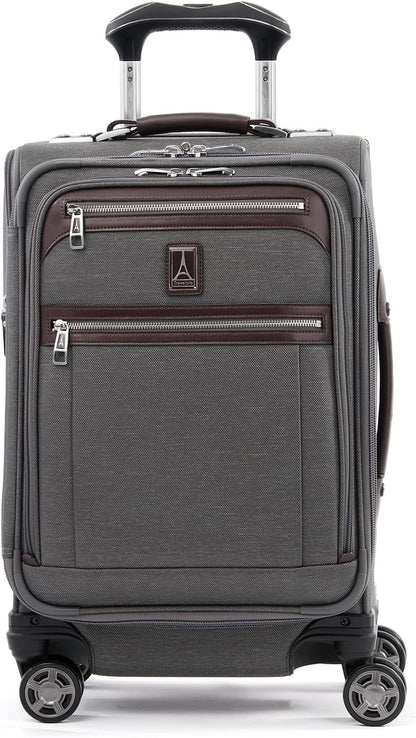 Travelpro Platinum Elite Softside Expandable Carry on Luggage, 8 Wheel Spinner Suitcase, USB Port, Laptop and Tablet Sleeves, Men and Women, Vintage Grey, Carry On 20-Inch