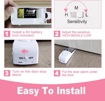 Portable Door Stop Alarm, No Installation Required, Provides Security for Home, Hotel and Traveling(3 Pack Door Stop)