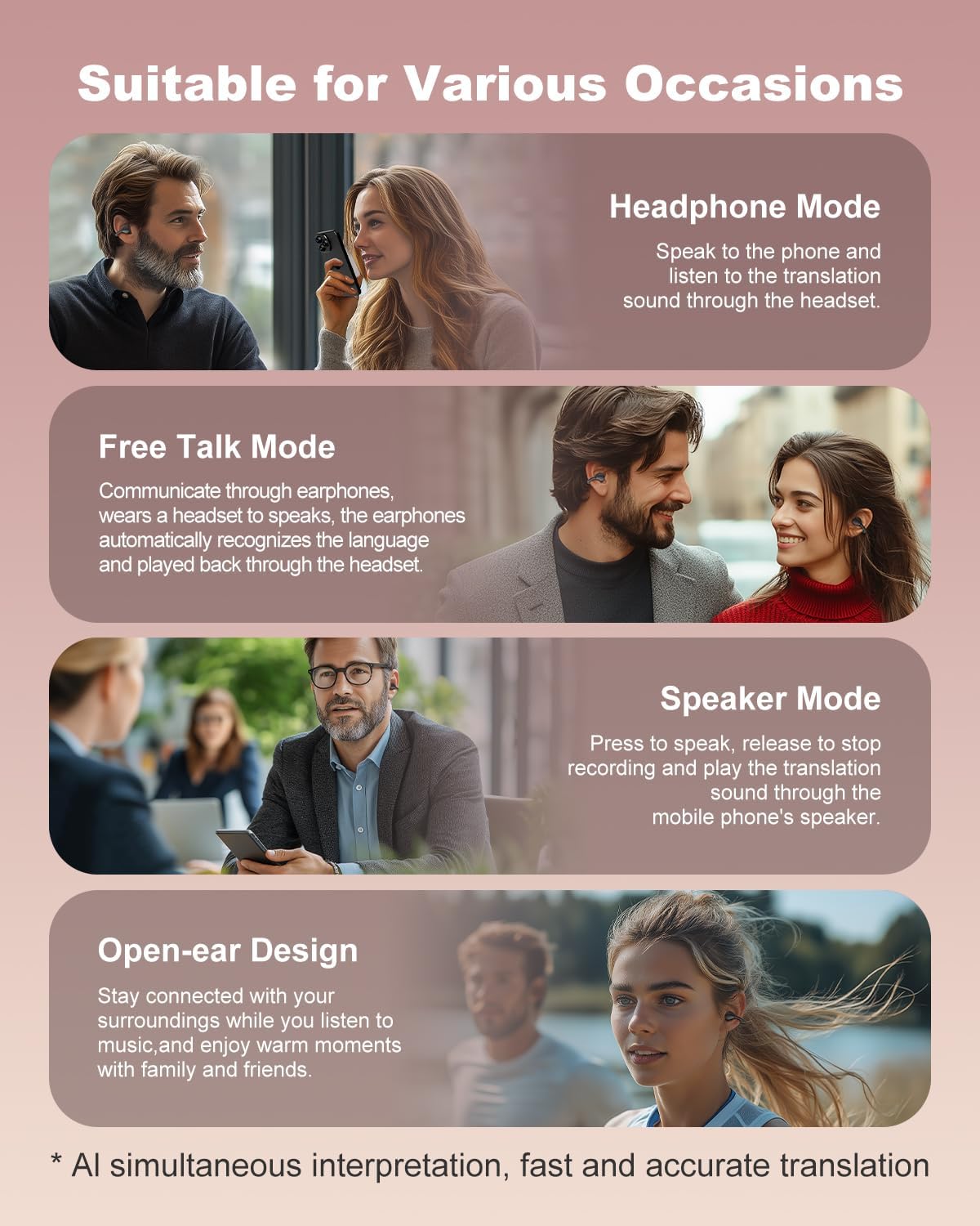 Ai Translation Earbuds Real Time, 163 Languages & Accents Translator Earbuds, 3-in-1 Open Ear Translation Headphones for Travel Learning, Spanish/English Audífonos Traductores, iOS/Android Compatible