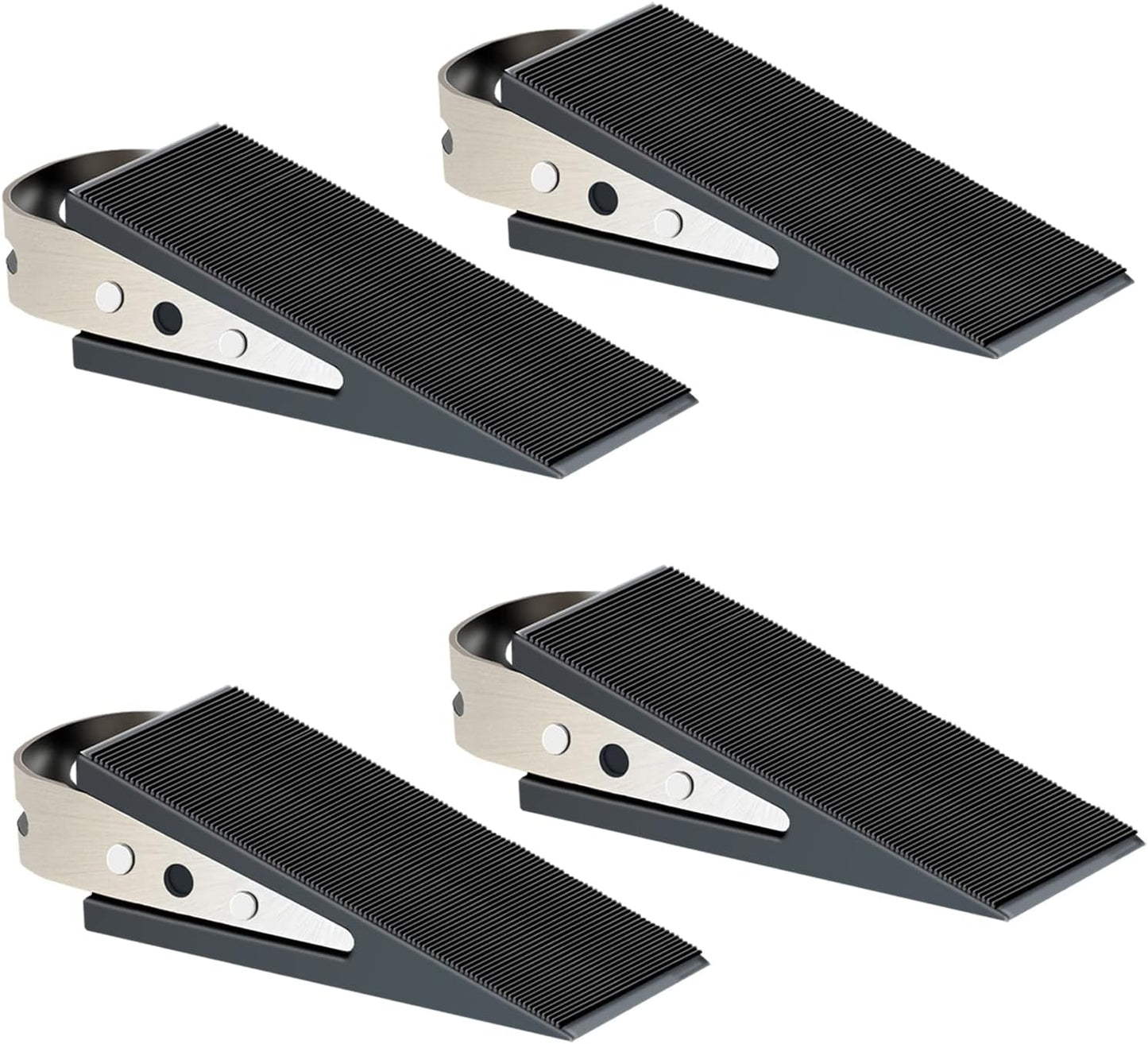 Shackcom Rubber Door Stopper Wedge, 4 Pack Black Heavy Duty Door Stop Suitable for All Floor Types, with Stainless Steel Hangers for Easy Storage, Prevents Unwanted Slams and Bumps