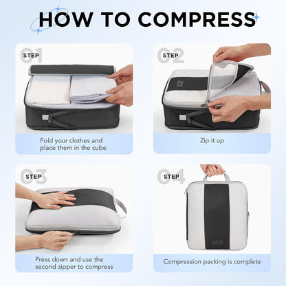 6 Set Compression Packing Cubes for Travel Essentials,Compressible Expandable Packing Cubes for Suitcase,OlarHike Luggage Organizer Bags for Travel,Handy Helper for Organizing Clothes(Black)