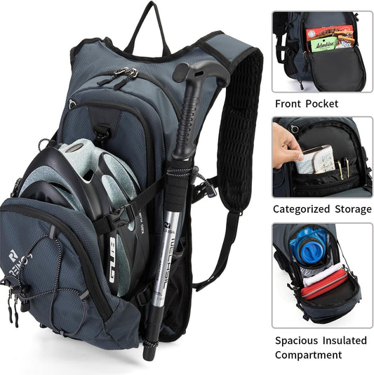 Hydration Backpack Pack with 2L Water Bladder 18L Hiking Backpack Women Men Lightweight Hydropack Insulated Daypack for Biking, Running, Festival