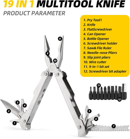 21-in-1 Multitools Needle Nose Pliers, Pocket Knife,Screwdriver, Bottle and Can Opener with Storage Bag-Apply to Survival,Camping, Hunting and Hiking